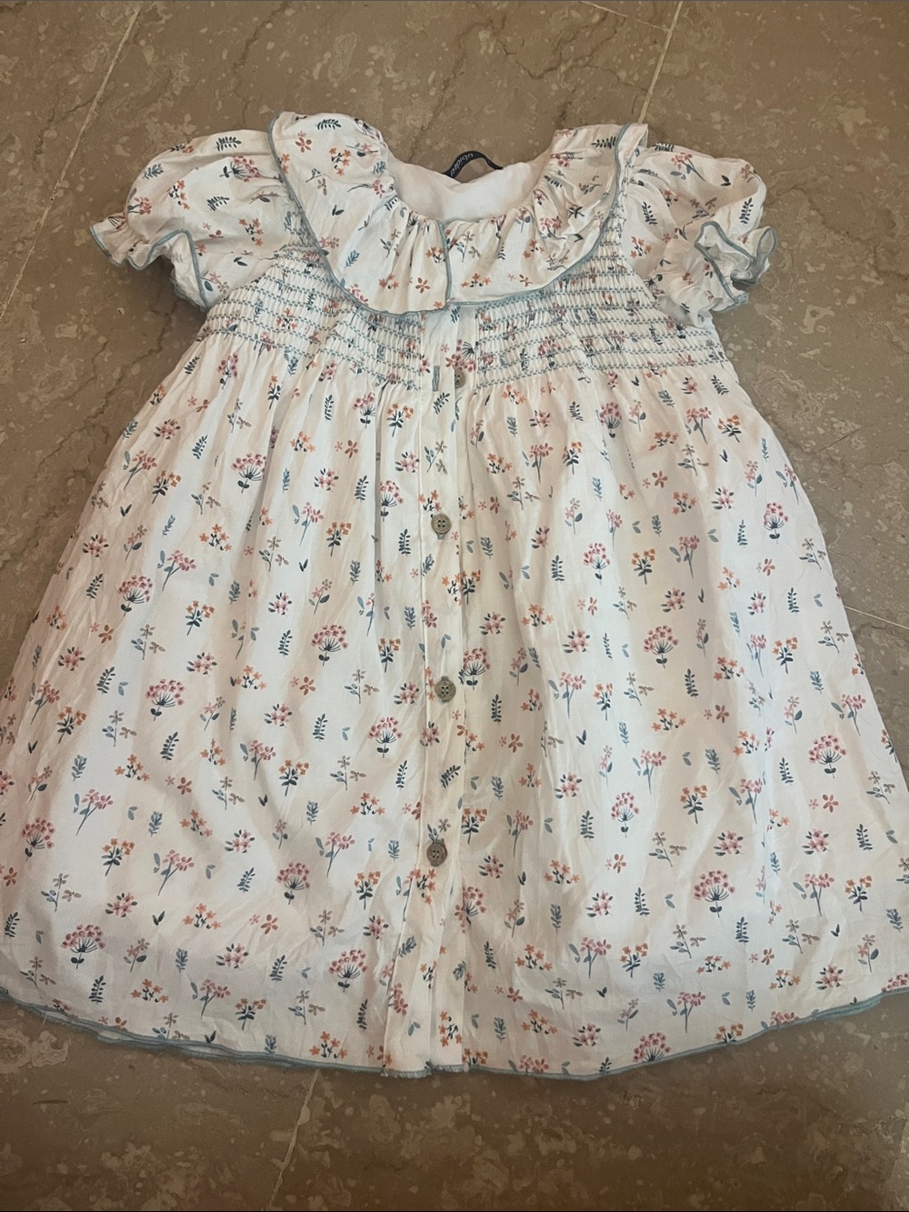 White Floral Smocked Ruffle Kids' Formal Dress